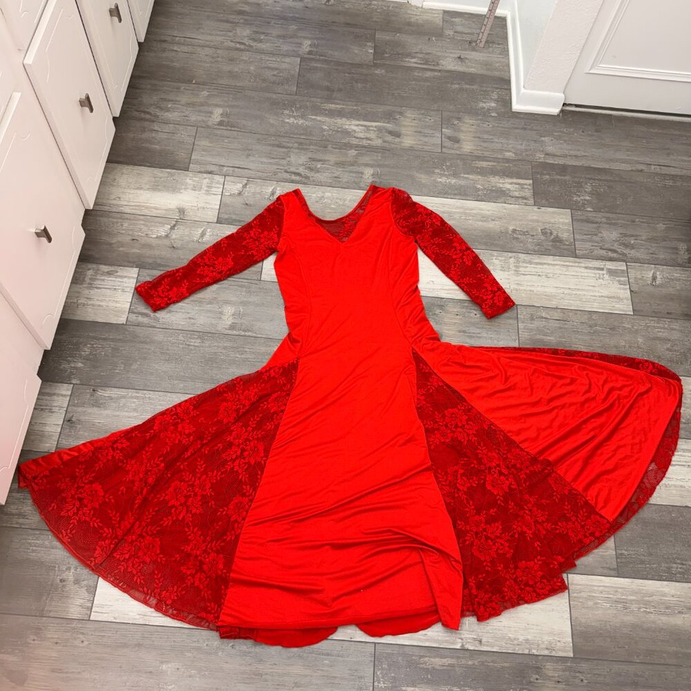 Valentine Red Dance America? (No Tags) Sz M-L Smooth Ballroom Dress - Picture 8 of 10